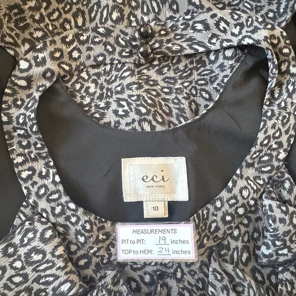 ECI Top Sz 10 Gray Black Halter Ruffle Front Sleeveless Open Back Animal Print - Picture 7 of 9